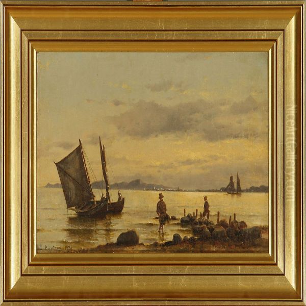 Coastal Scene With Fishermen Oil Painting by Carl Buntzen