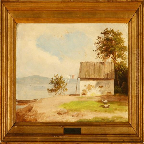 Fisherman's House At A Lake Oil Painting by Heinrich Buntzen