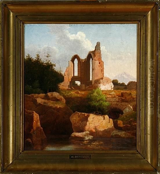 Italian Ruin Scenery. Unsigned by Heinrich Buntzen