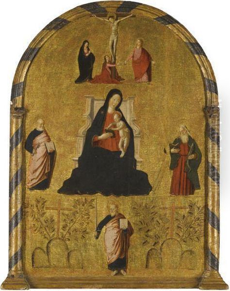 The Madonna And Child Enthroned With The Crucifixion Oil Painting by Pietro Buono