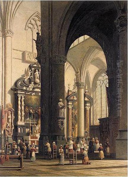 Interior Of St Paul's Church, Antwerp Oil Painting by John Burbridge