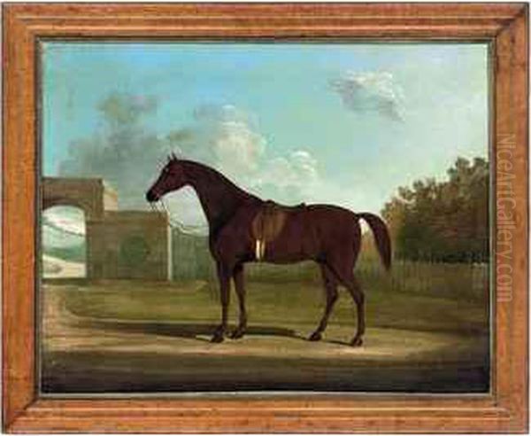 A Bay Horse In A Landscape Oil Painting by W.V. Burch