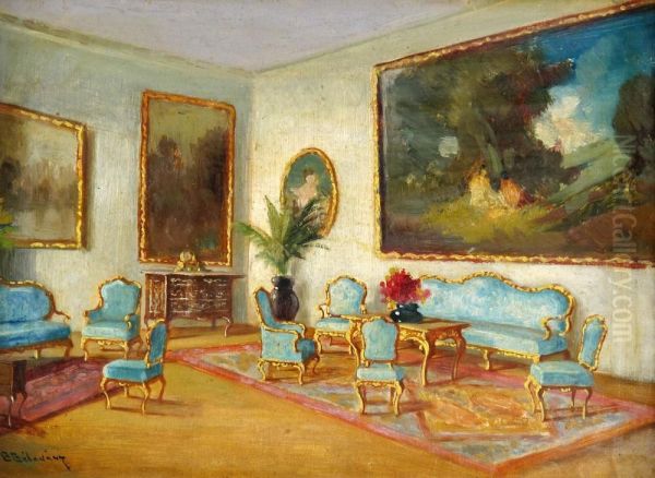 A Bourgeois Interior Oil Painting by Istvan Burchard-Belavary