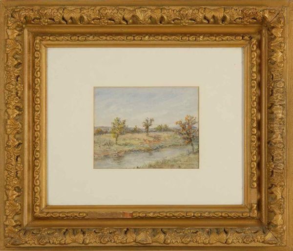 Landscape With Trees Along A Riverbank. Oil Painting by Horace Robbins Burdick