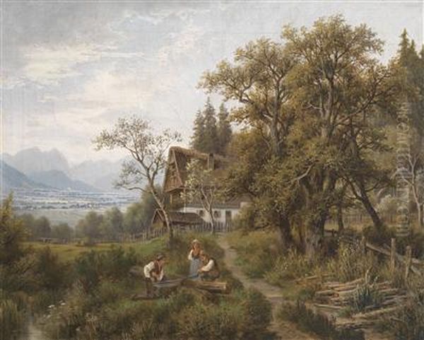 Scene From Styria, Upper Ennsthal Oil Painting by Josef, Jacob Burgaritzky