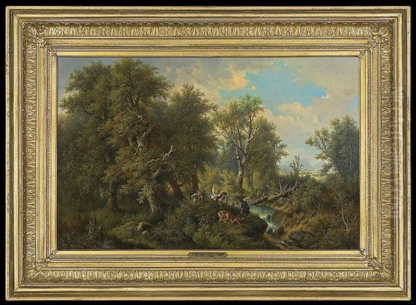 Hunt In The Forest Oil Painting by Josef, Jacob Burgaritzky