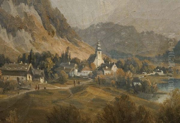 Romantische Gebirgslandschaft Oil Painting by Josef, Jacob Burgaritzky