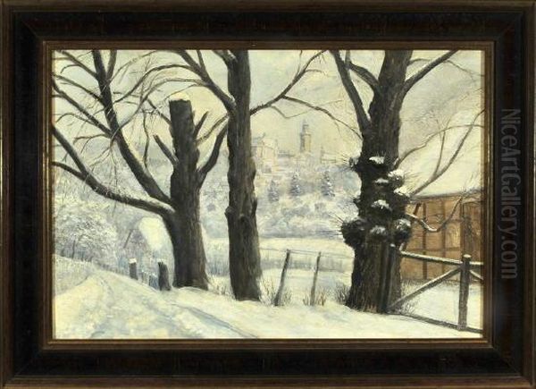 Winterlicher Weg Mit Blick Auf Die Burg Von Kronberg Im Taunus Oil Painting by Anton Burger