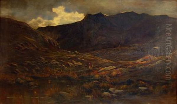 Figures In A Rocky Landscape Oil Painting by E. Burger