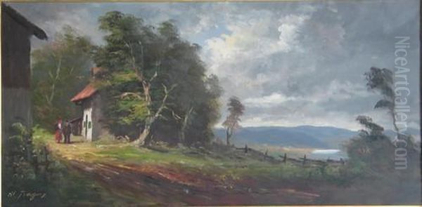 Landschaft Mit Bauernhaus Oil Painting by J. Burger