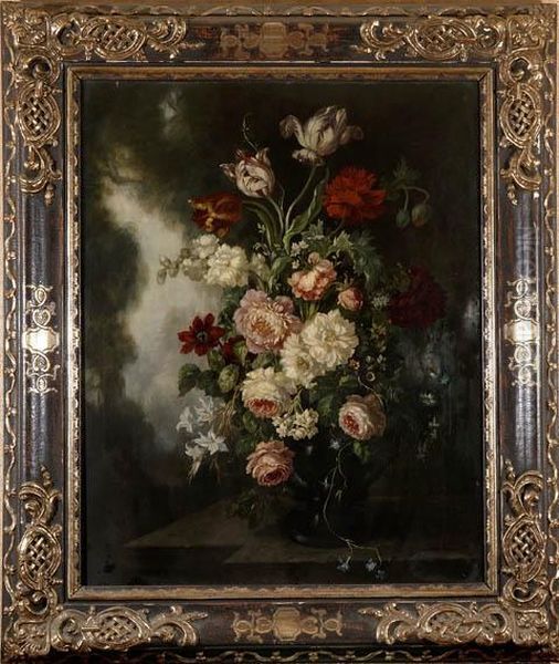 Bouquet De Tulipes, Pivoines Et Pavots Oil Painting by J. Burger