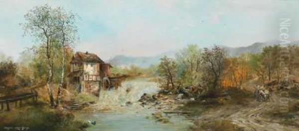 Eine Muhle Am Fluss Oil Painting by Lothar Burger