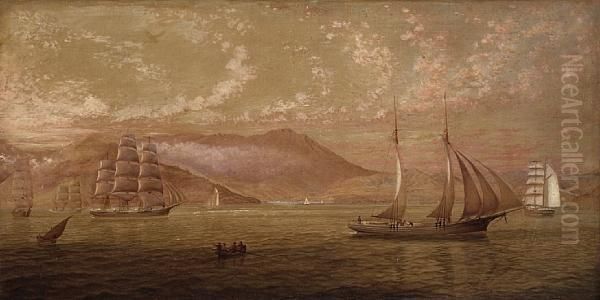 Boats On San Francisco Bay Oil Painting by George H. Burgess