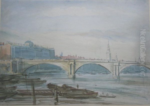 Somerset House And Waterloo Bridge From Victoria Embankent Oil Painting by Henry William Burgess