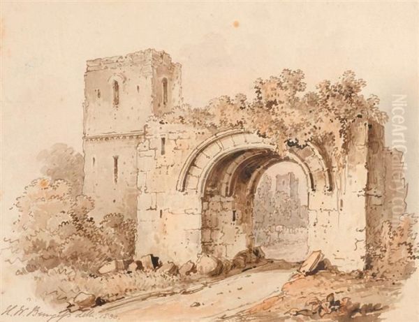 Castle Ruin With Gateway Arch Oil Painting by Henry William Burgess