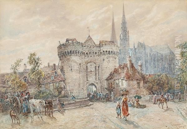 Porte Guillaume And Cathedral, Chartres Oil Painting by John Burgess