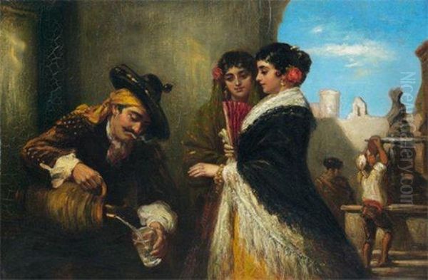 Sevillanes A La Fontaine Oil Painting by John Bagnold Burgess