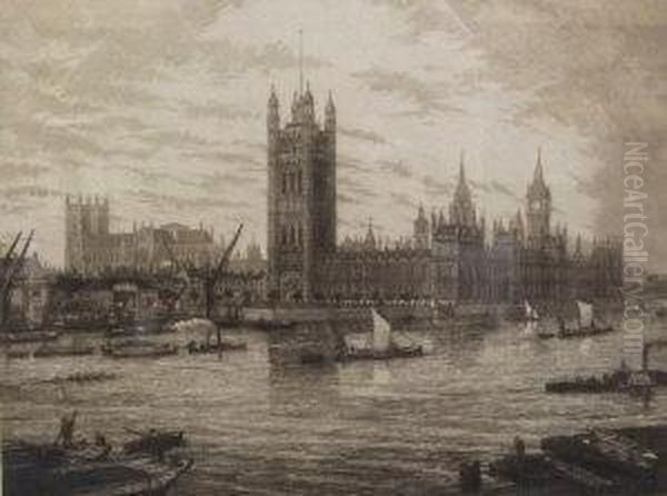 Westminster And The River Thames Oil Painting by Walter William Burgess