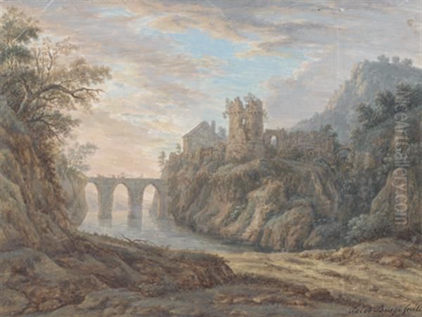 Paysage Au Pont Oil Painting by Jakob Burgi