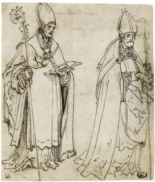 Two Representations Of Saint Ulrich Of Augsburg Oil Painting by Hans I Burgkmair