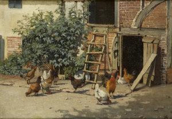 Farmyard In Brittany Oil Painting by Augustus Nicolas Burke