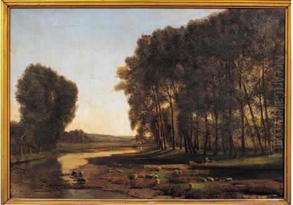 Moutons Au Paturage. Oil Painting by Augustus Nicolas Burke