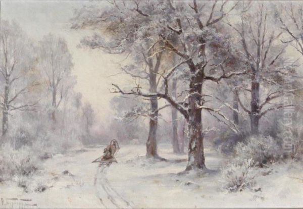 Sleigh In A Winter Landscape Oil Painting by Fedor Karlovich Burkhardt