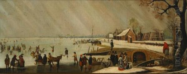 Wintertime Amusements Oil Painting by Johan Friederich Burkman