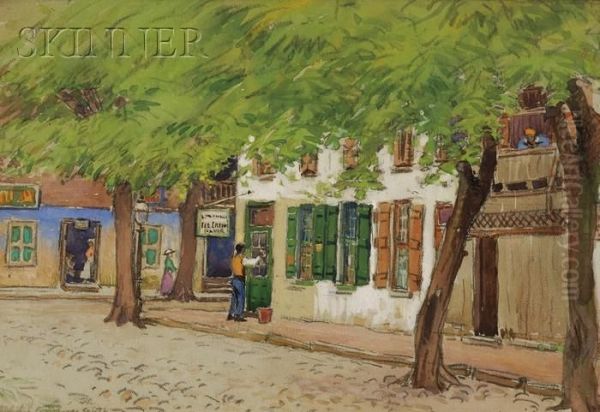 Cleaning The Shop Windows/a Street Scene Oil Painting by Sydney Richmond Burleigh