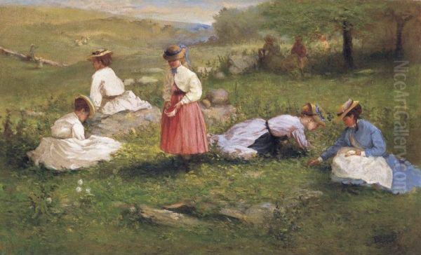 Young Girls Picking Flowers Oil Painting by Gilbert Burling