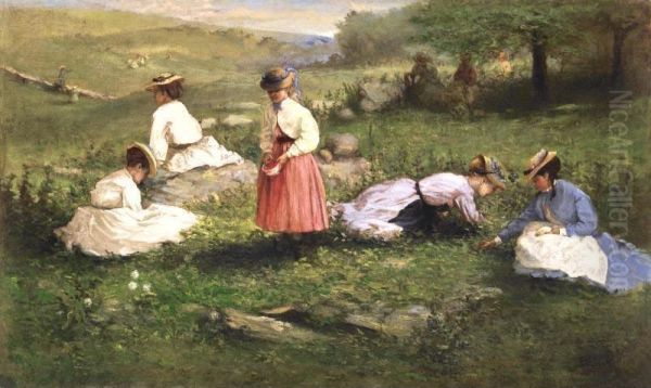 Young Girls Picking Flowers Oil Painting by Gilbert Burling