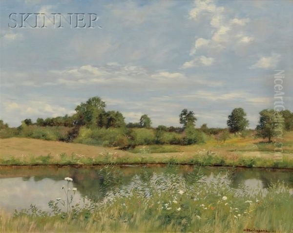 View Of A Pond On A Breezy Day Oil Painting by Charles Albert Burlingame