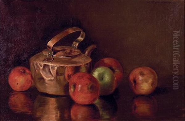 Still Life With Apples And Copper Kettle Oil Painting by Charles Albert Burlingame