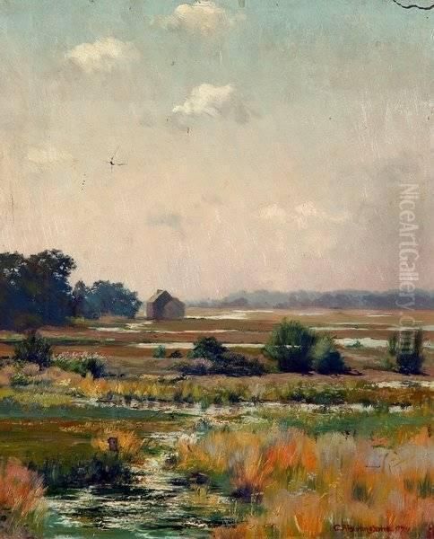 Landscape With Building In Distance Oil Painting by Charles Albert Burlingame