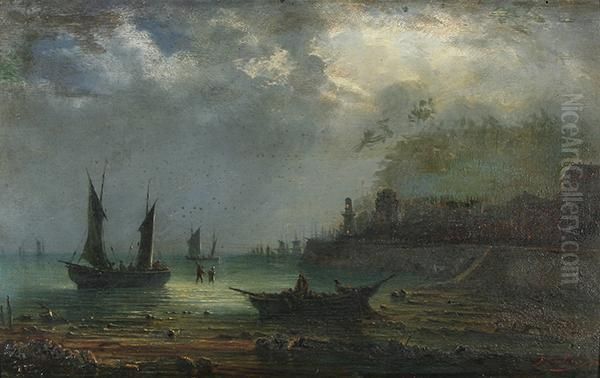 Port Of Harve Oil Painting by A. N. Burlins