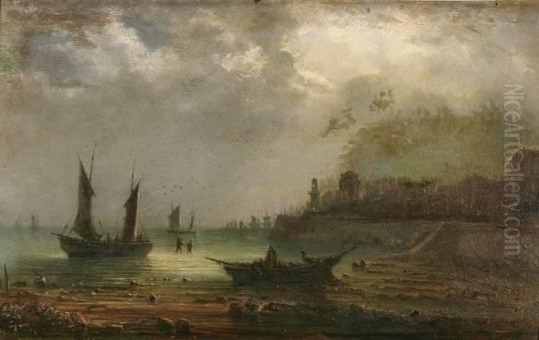 Port Of Harve By Moonlight Oil Painting by A. N. Burlins