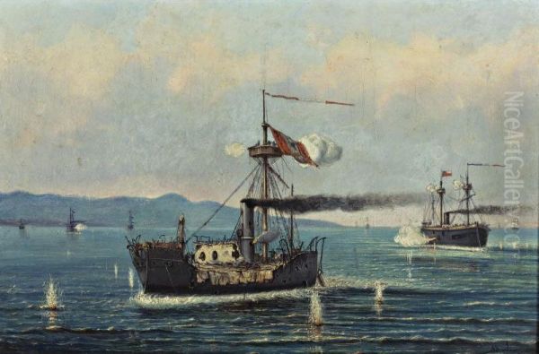 Battle Of Iquique Oil Painting by A. N. Burlins