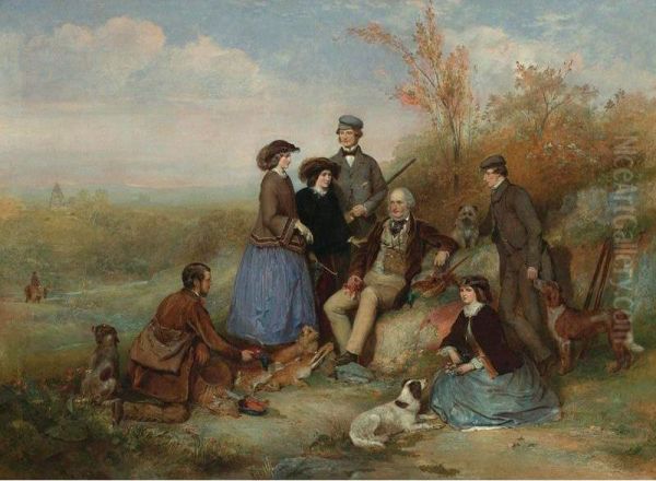 A Shooting Party Oil Painting by Clement Burlison