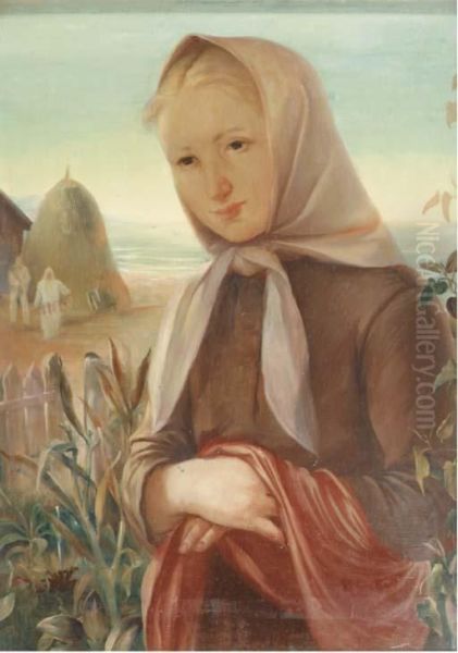 Girl On The Beach Oil Painting by Fritz Burmann