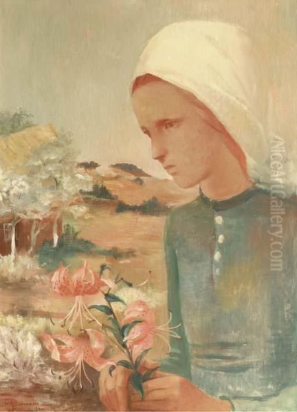 Madchen Mit Feuerlilien - Girl With Lillies by Fritz Burmann