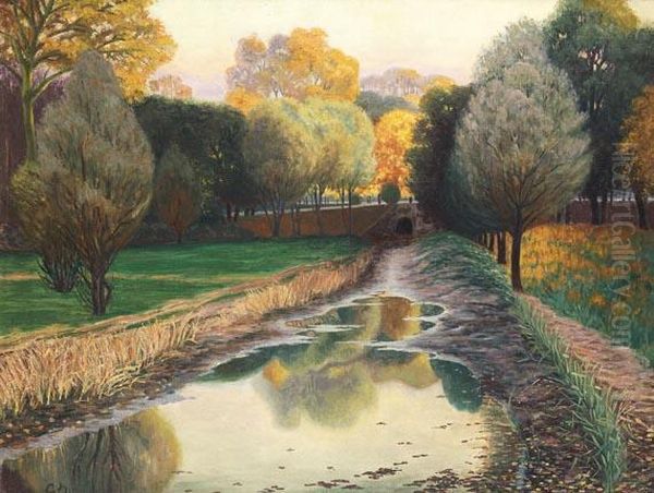 Herbstlicheparklandschaft Oil Painting by Georg Burmester