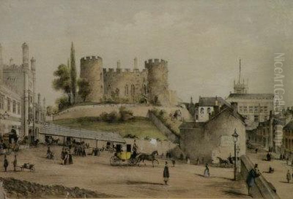 A View Of Shrewsbury Railway Station And Castle Oil Painting by Henry Burn