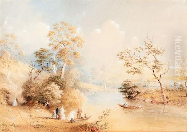 A Social Occasion While Boating On The River Oil Painting by Henry Burn