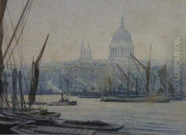 'st Paul's From Bankside, London' Oil Painting by Victor Wyatt Burnand