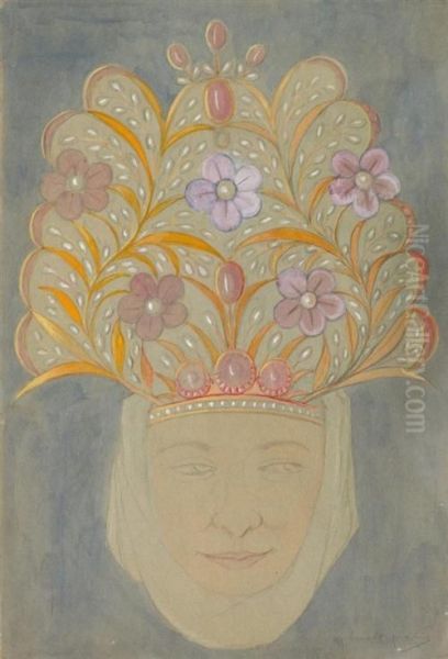 Femme Avec Coiffe A Fleurs . by Marguerite Burnat-Provins