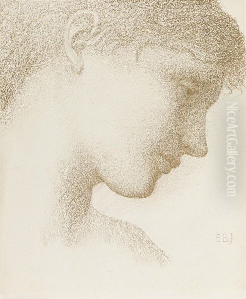 Study Of A Head, Probably For The Angel Oil Painting by Sir Edward Coley Burne-Jones