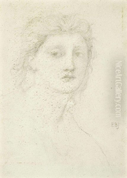 Female Head Study Oil Painting by Sir Edward Coley Burne-Jones