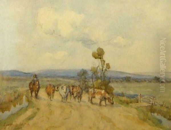 Cattle On A Country Track Oil Painting by Cecil Ross Burnett