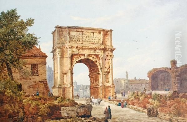 The Arch Of Titus, Rome Oil Painting by Augustus Burnett-Stuart