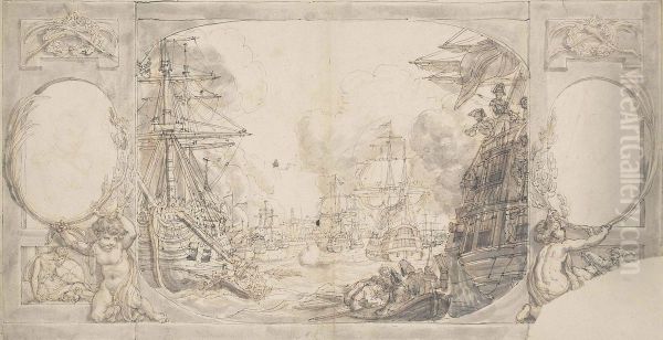 Study For The 'attack On Copenhagen' Oil Painting by Edward Francis Burney